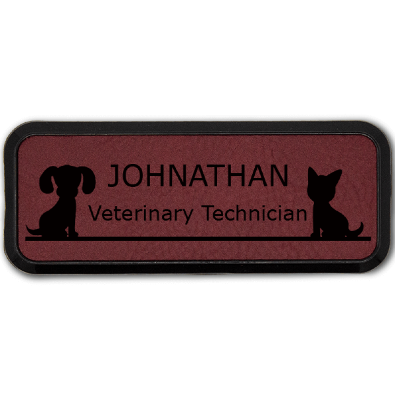 Dog and Cat Sitting On Line Small Veterinary Leatherette Name Tag Dog and Cat Sitting On Line Small Veterinary Leatherette Name Tag