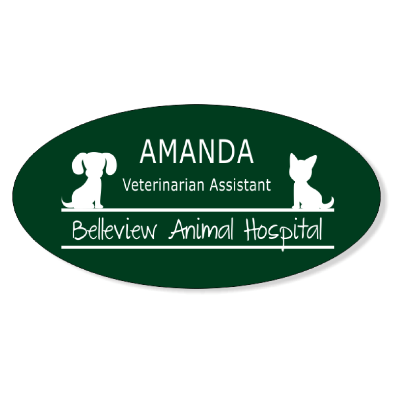 Dog and Cat Sitting On Line Veterinary Oval Name Tag Dog and Cat Sitting On Line Veterinary Oval Name Tag
