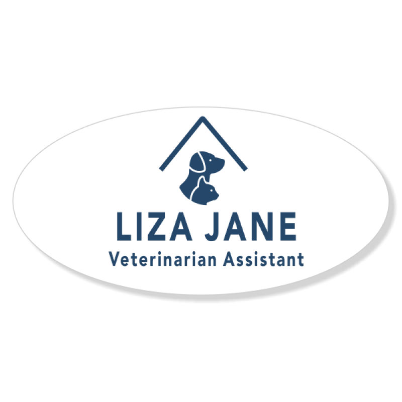 Dog and Cat Under Roof Veterinary Oval Name Tag Dog and Cat Under Roof Veterinary Oval Name Tag