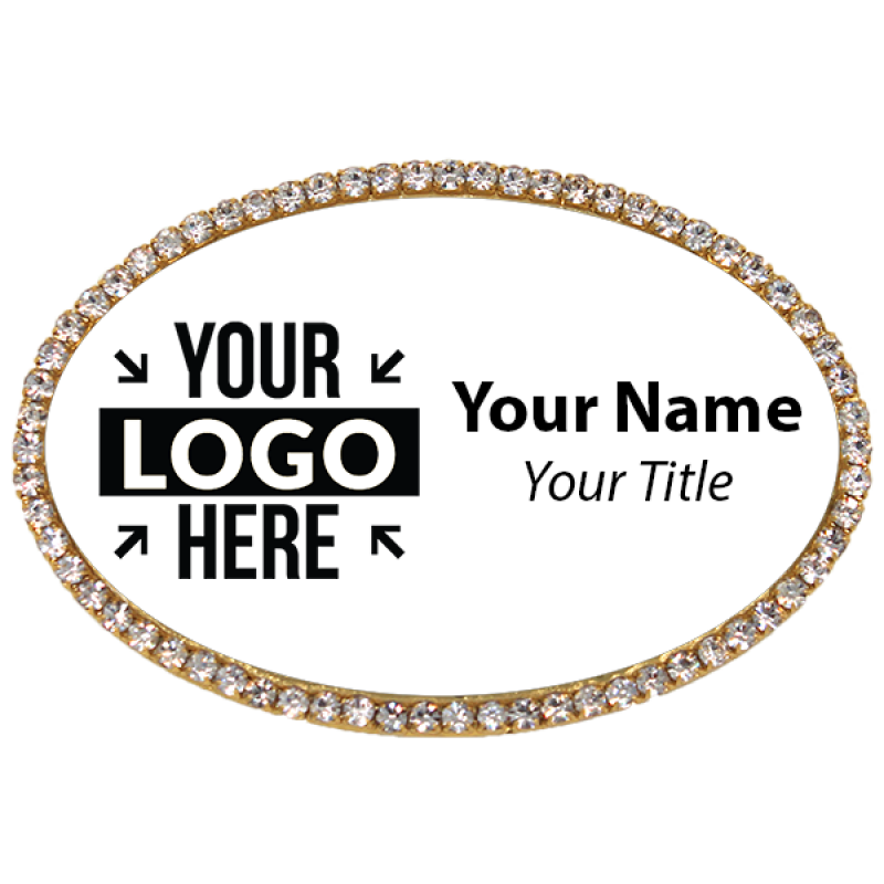 Gold and White Oval Bling Name Tag Name Tag Wizard