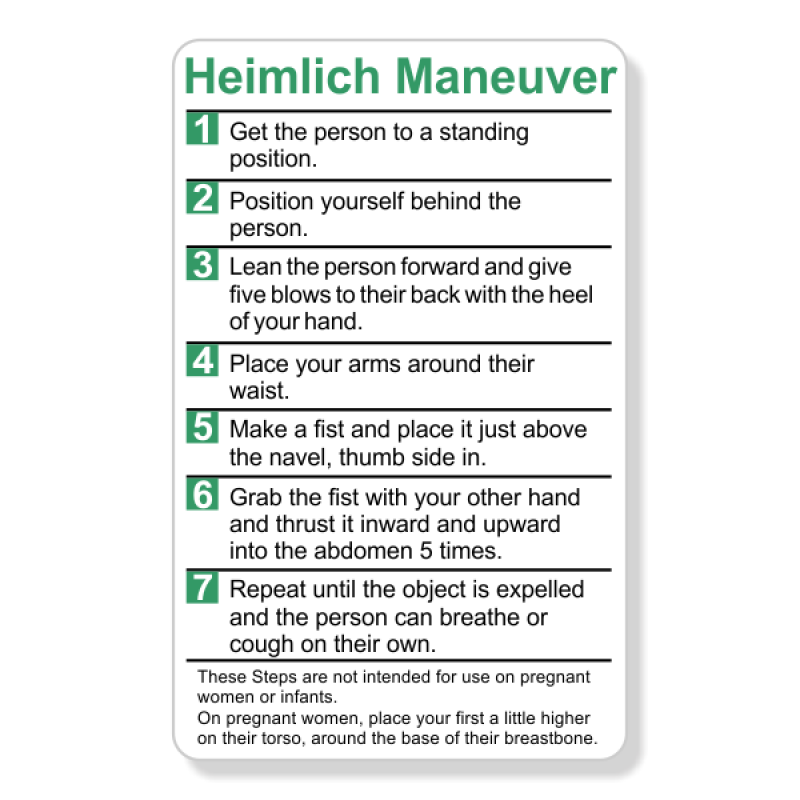 Reference 4 Person Base Heimlich Maneuver Steps Wallet Reference Card Name Tag Wizard heimlich maneuver steps wallet reference card