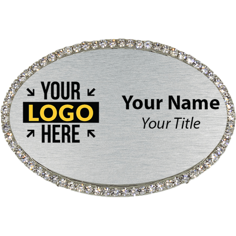 Silver Bling Oval Name Tag Silver Bling Oval Name Tag