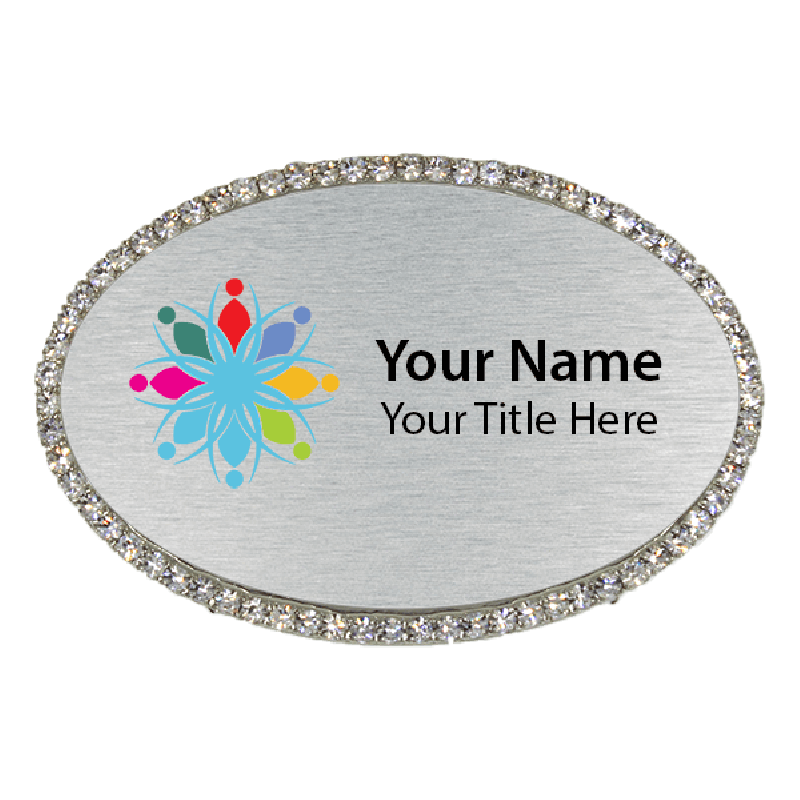 Magnetic Bling Rhinestone Full Color Oval Badge Magnetic Bling Rhinestone Full Color Oval Badge