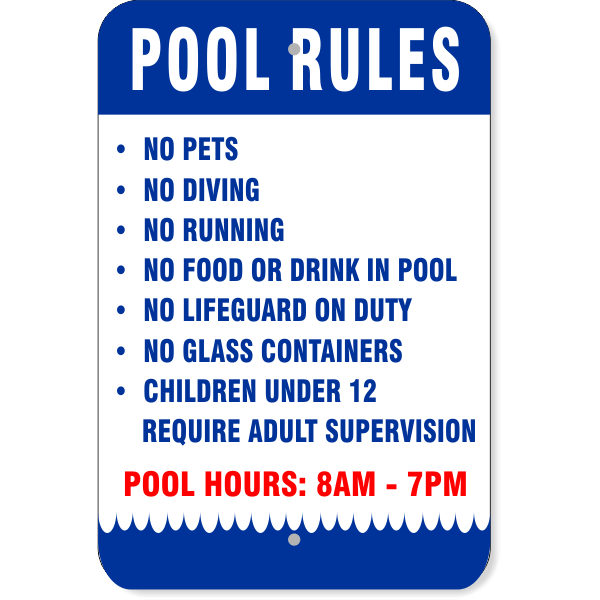 Pool Rules Wave Aluminum Sign | 18" x 12" Pool Rules Wave Aluminum Sign | 18" x 12"