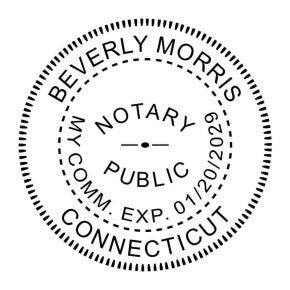 Connecticut Round Notary Seal impression in black ink - available as stamp or embosser