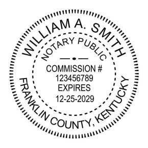 Kentucky Notary Round Seal stamp or embosser - black ink impression