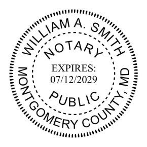 Maryland Notary Round Seal impression in black ink - choose from stamp or embosser