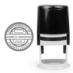 The State of Pennsylvania Geologist Seal next to a self-inking stamp