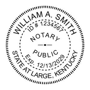 Kentucky With State at Large Round Notary Seal impression in black ink