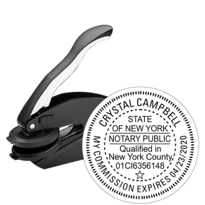 New York Notary with County and Expiration Round Seal Embosser