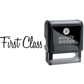 First Class in Script Lettering Business Stamp