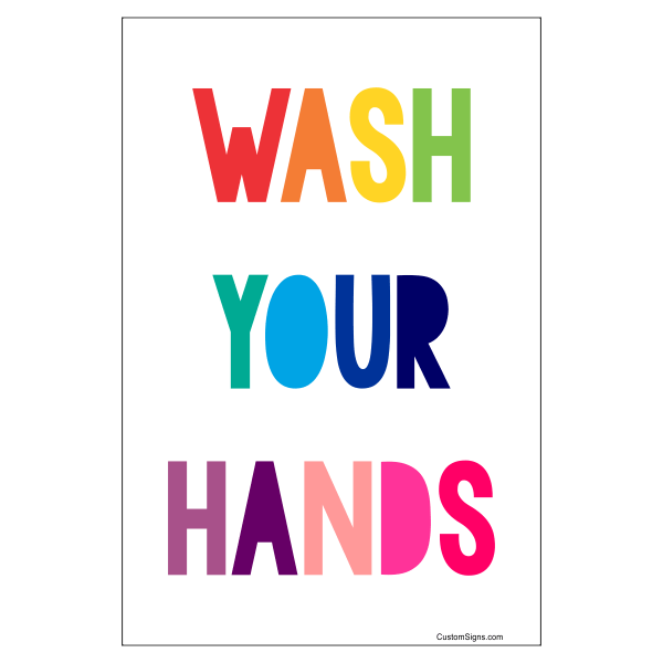 Rainbow Wash Your Hands Hand Washing Full Color Sign | 6" x 4" | HC Brands