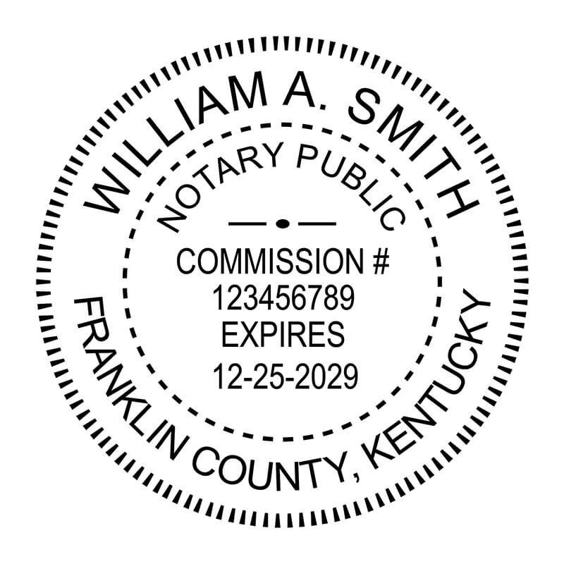 Kentucky Notary Round Seal stamp or embosser - black ink impression
