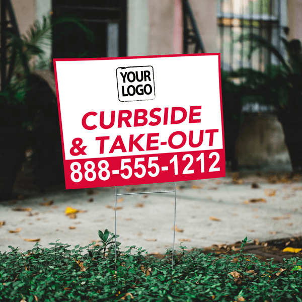 Curbside and Takeout Yard Sign in Yard