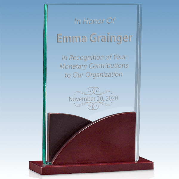 Donor Recognition Premium Acrylic Award with Mahogany Base