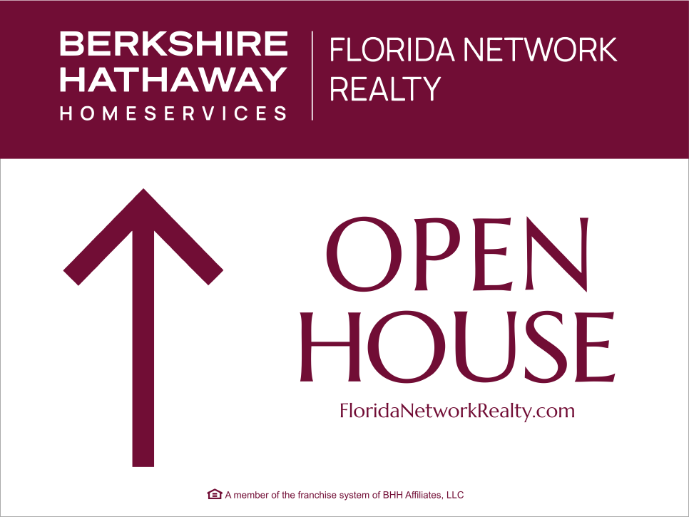 Berkshire Hathaway HomeServices Yard Sign Open House Ahead 18"x24" - Cabernet Single Sided
