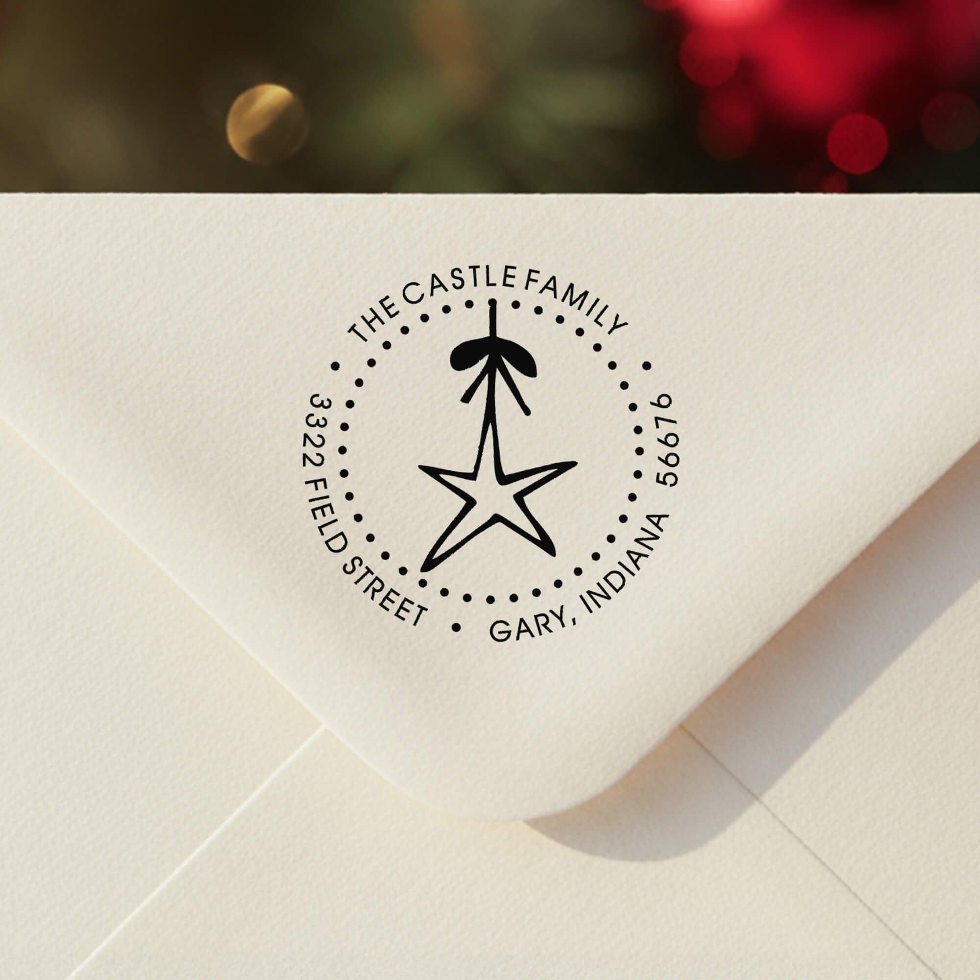 Holiday Star Christmas Ornament Address Stamp