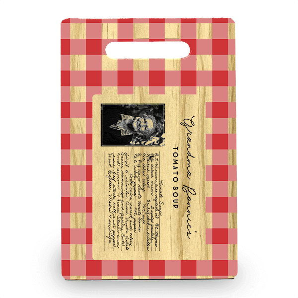 Upload Your Recipe with Red Plaid Background Full Color Cutting Board
