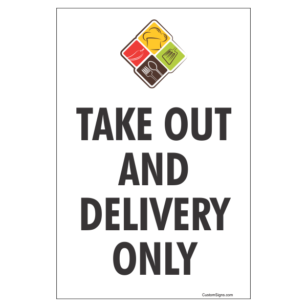 Take Out and Delivery Sign with Logo | 9" x 6"