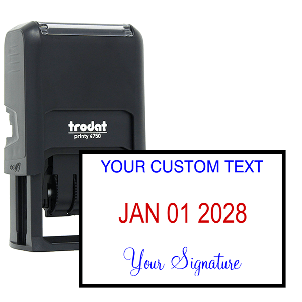 Self-Inking Bottom Signature Stamp with Custom Text and Dater