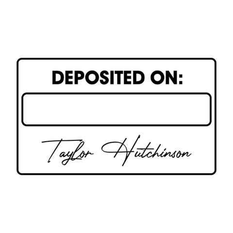 Deposited On with Custom Script Name Financial Stamp