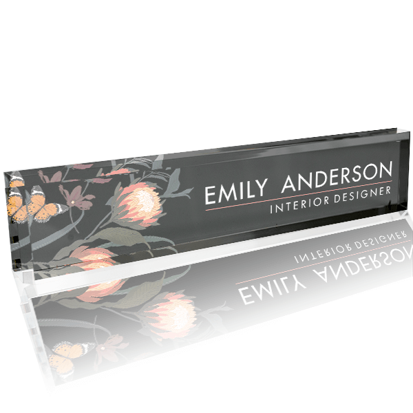 Black Floral Full Color Acrylic Desk Block