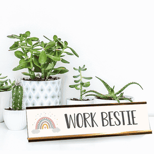 Work Bestie Rainbow Desk Plate Lifestyle