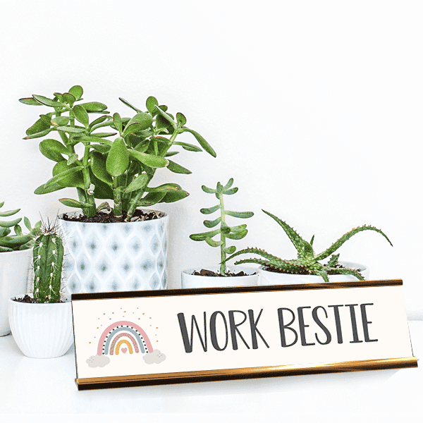 Work Bestie Rainbow Desk Plate Lifestyle