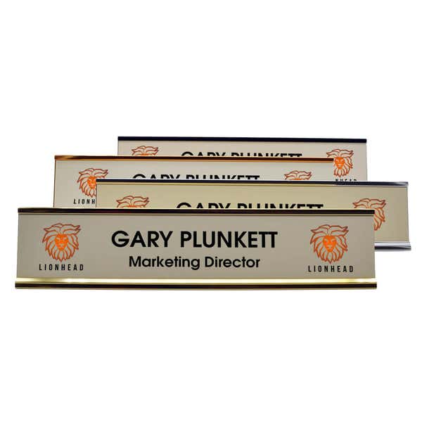 2" x 10" Desk Plate with Holder & Full Color Double Logo