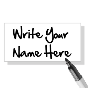 Example of text on the dry erase name tag being used