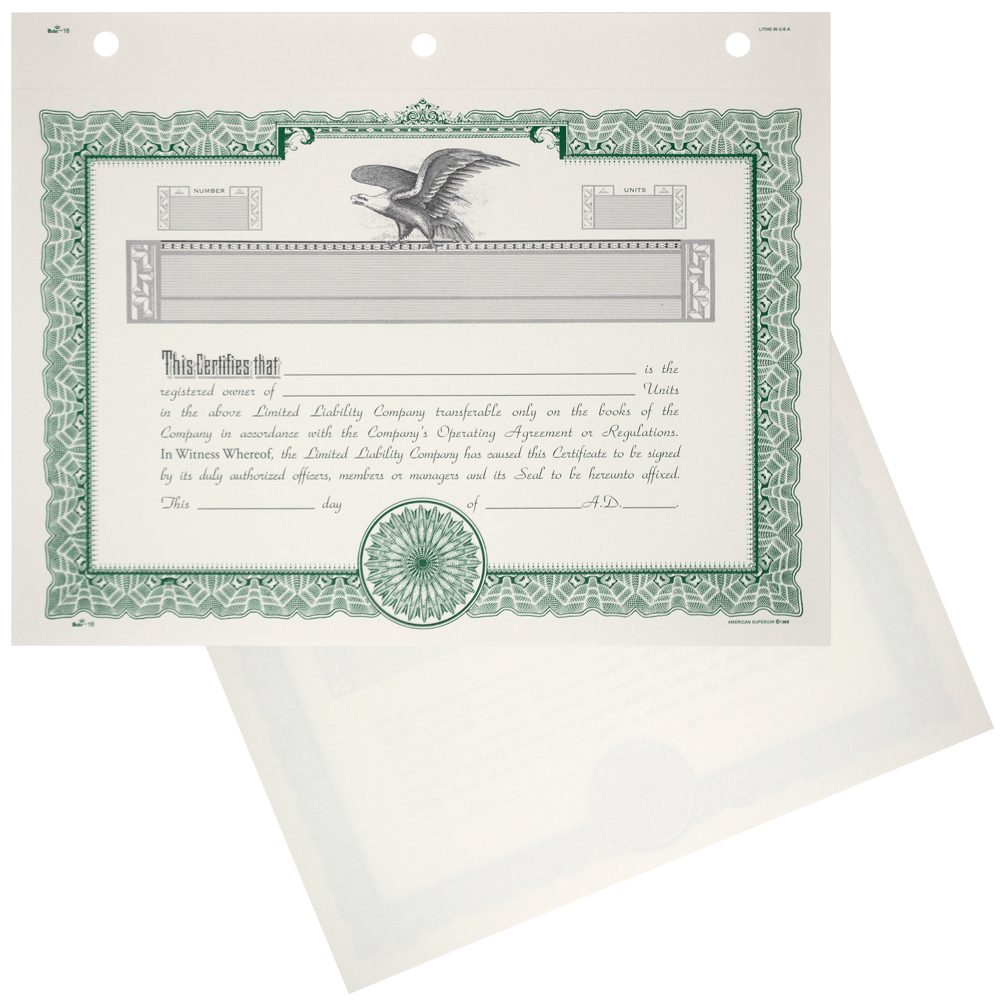 Duke 16 LLC Blank Membership Certificates