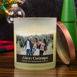 Customized Candle with Full Color Label on Christmas Background