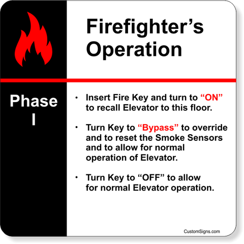 Elevator 6" x 6" Phase 1 Sign