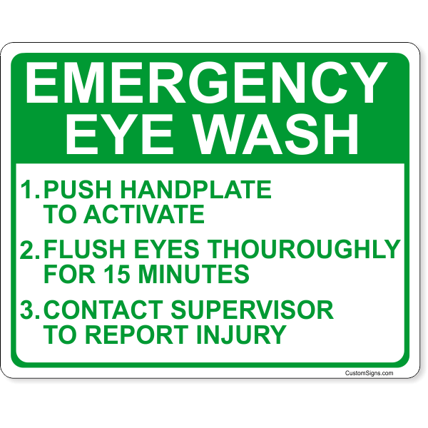 Emergency Eye Wash Instructions 8" x 10" Full Color Sign