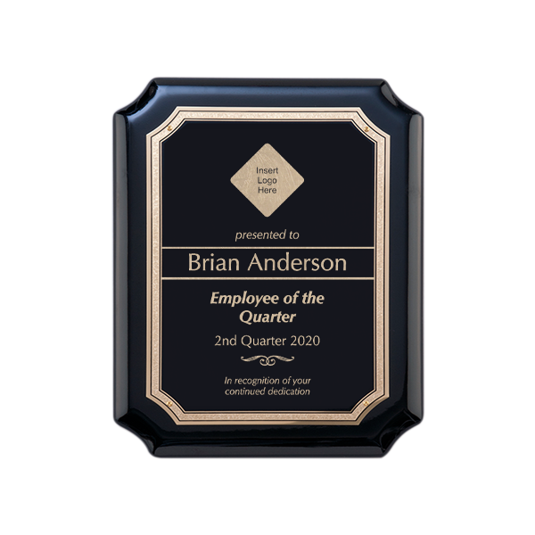 Employee of the Quarter Gloss Black and Gold Wall Plaque with Scalloped