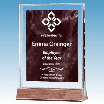 Employee of the Year Marble Ruby Polished Acrylic Award on Walnut Base