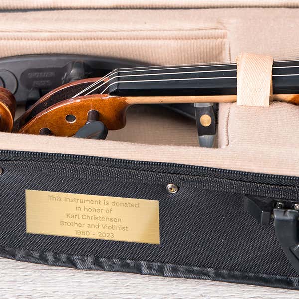 Custom Engraved Brass Plate For A Donated Instrument 