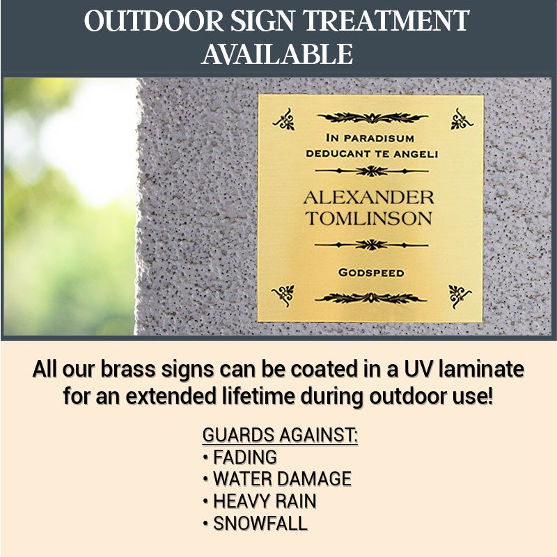 Infographic Showing An Engraved Brass Plaque Outdoors And Lists Benefits Of A UV Laminate Infographic Showing An Engraved Brass Plaque Outdoors And Lists Benefits Of A UV Laminate