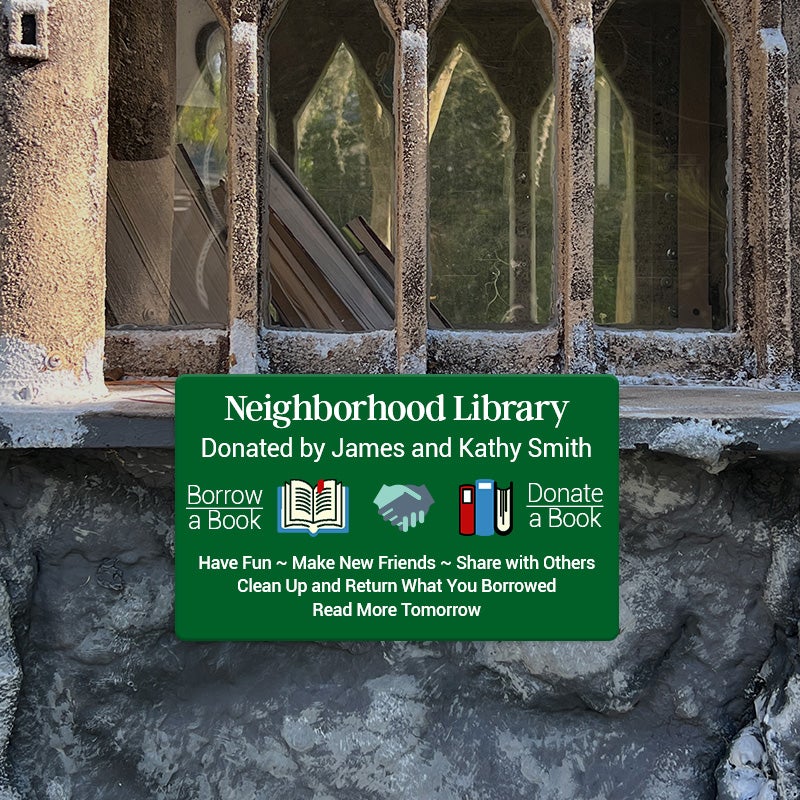 Green Plastic Sign for a Neighborhood Library with Multiple Colorful Logos Green Plastic Sign for a Neighborhood Library with Multiple Colorful Logos