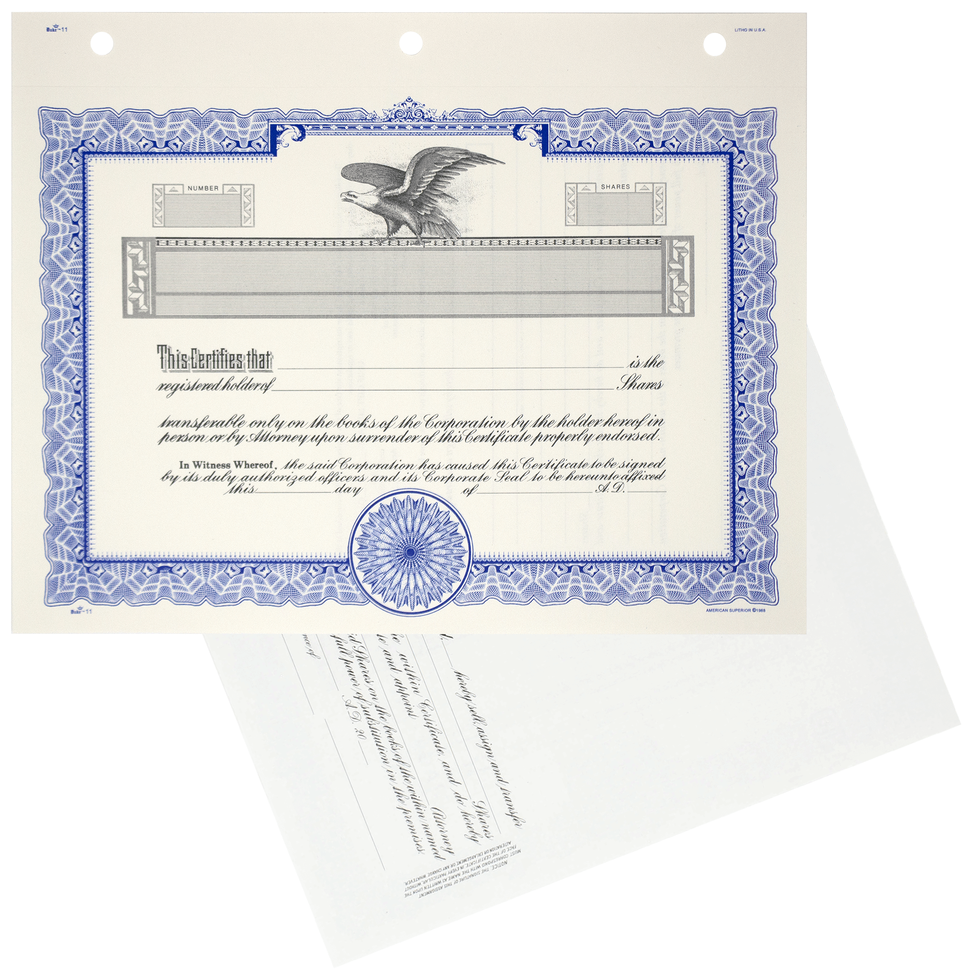 GOES KG3 Blank Corporate Stock Certificates