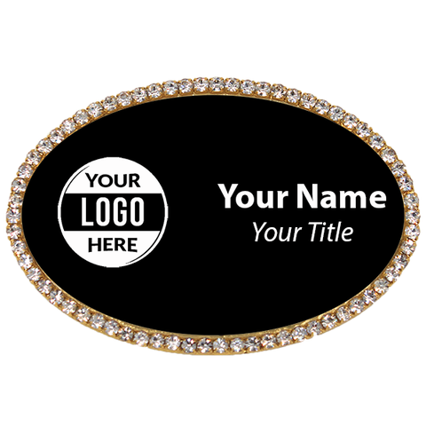 Engraved Oval Rhinestone Name Tag