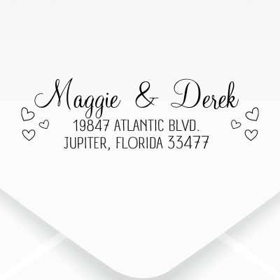 Cursive Couple's Address Stamp w Hearts