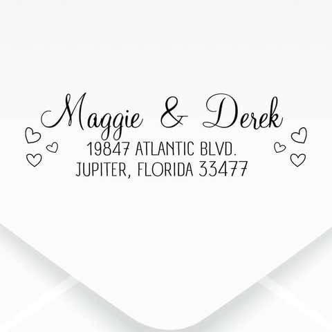 Couple Handwritten Address Stamp & Hearts