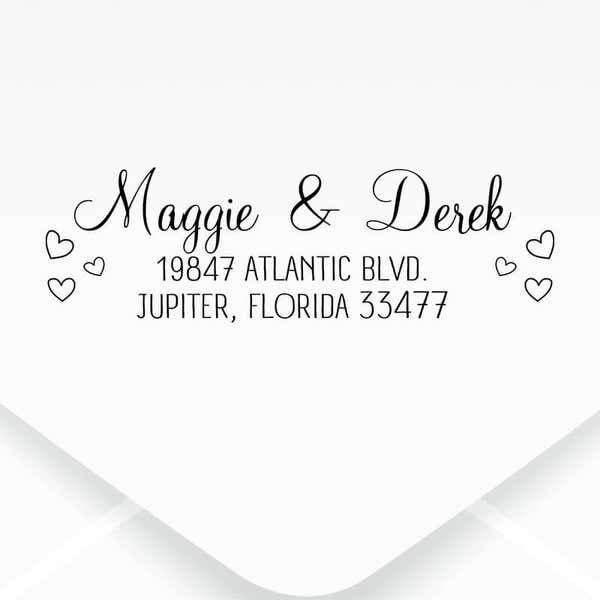 Couple Handwritten Address Stamp & Hearts