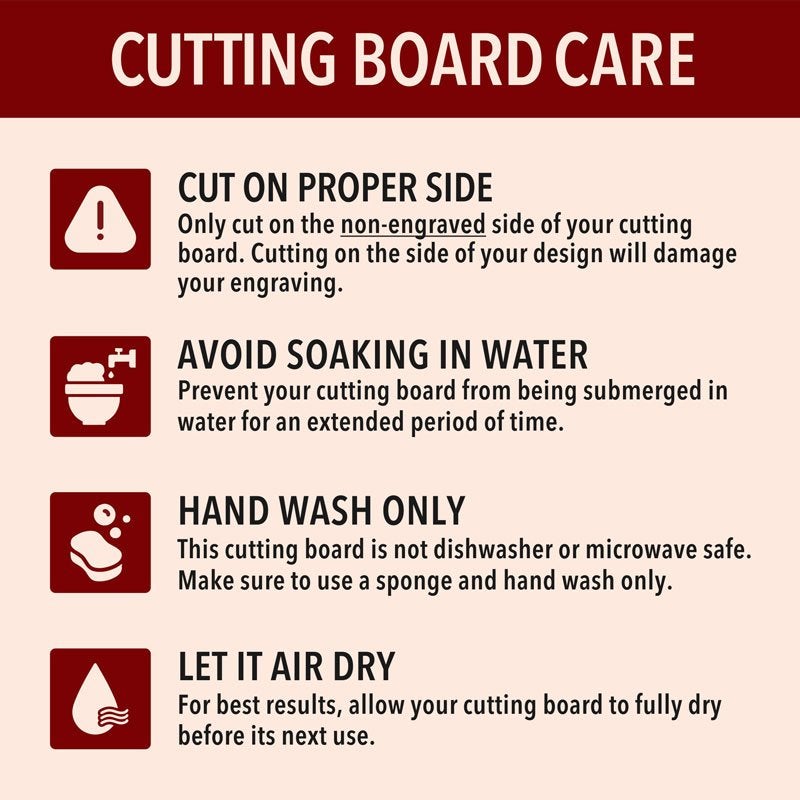 Typed Engraved Cutting Board Care Instructions