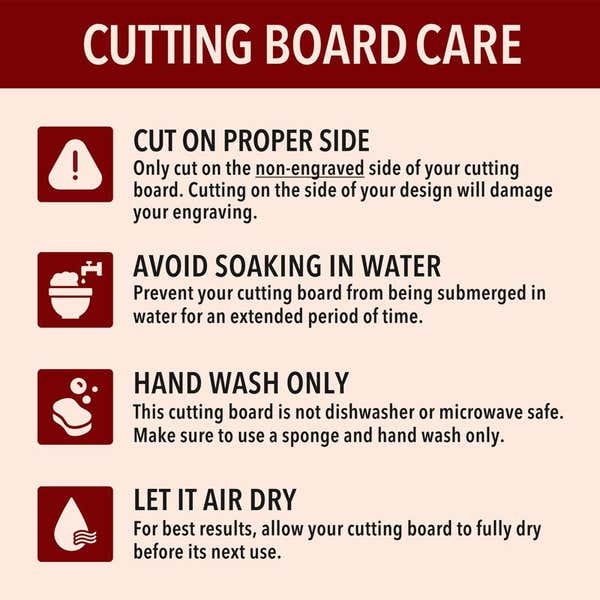 Typed Engraved Cutting Board Care Instructions
