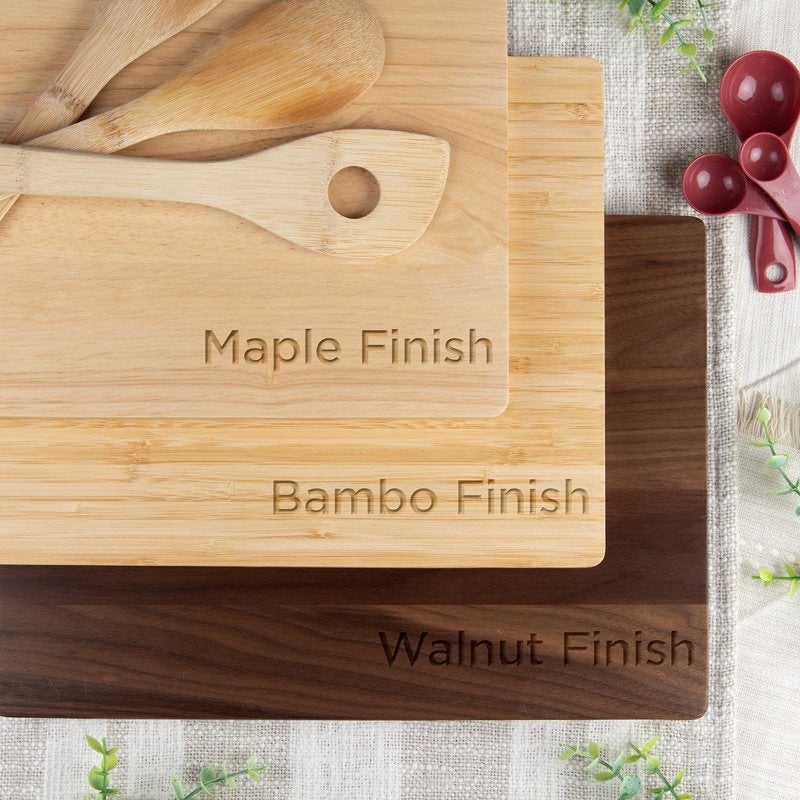 Engraved cutting board wood finish comparison