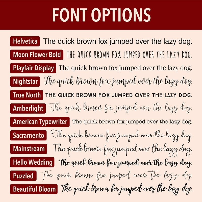 Font Choices for your Typed Recipe Custom Cutting Board 