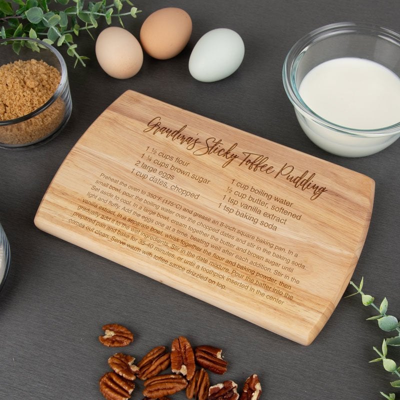Small Custom Cutting Board - Maple Finish in Durable Rubberwood - Add Your Typed Recipe
