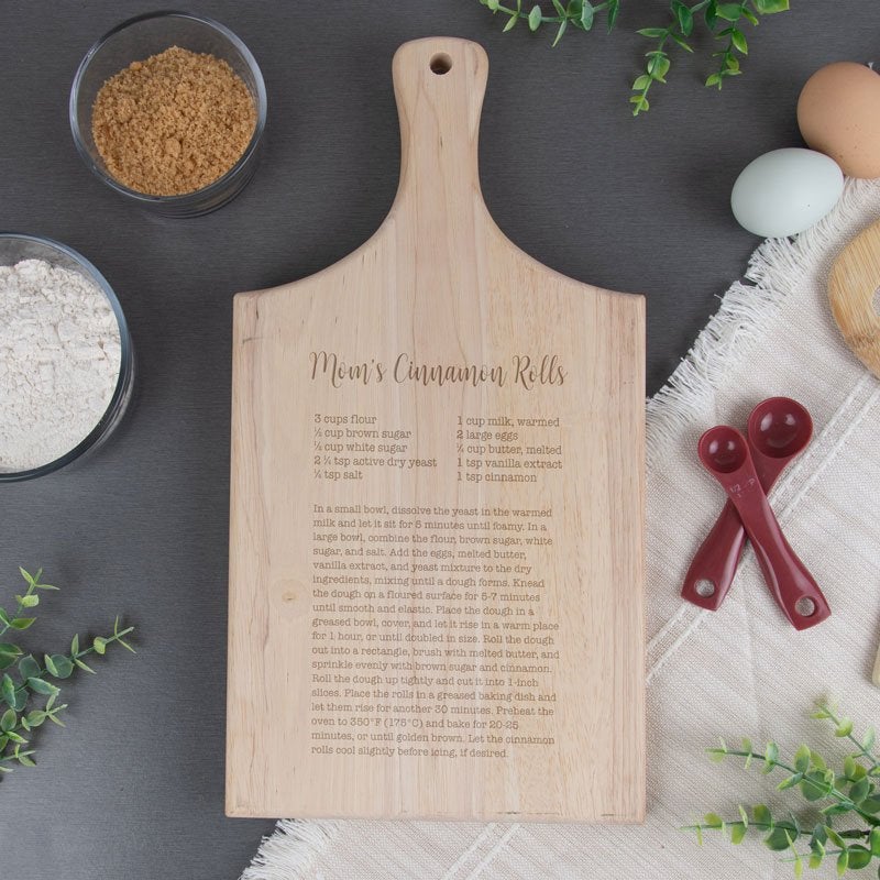 Maple Paddle Finished Rubberwood Custom Engraved Cutting Board with Typed Font